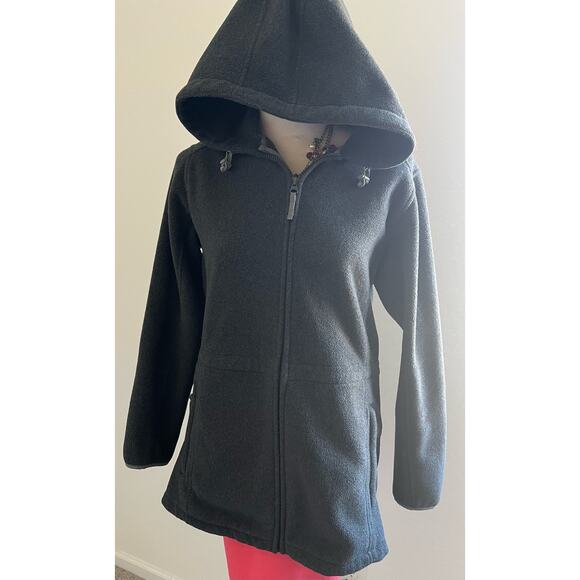 Land’s End Women's Dark Gray Hooded Sherpa Fleece Full Zip Jacket Medium 10-12 - Picture 3 of 11